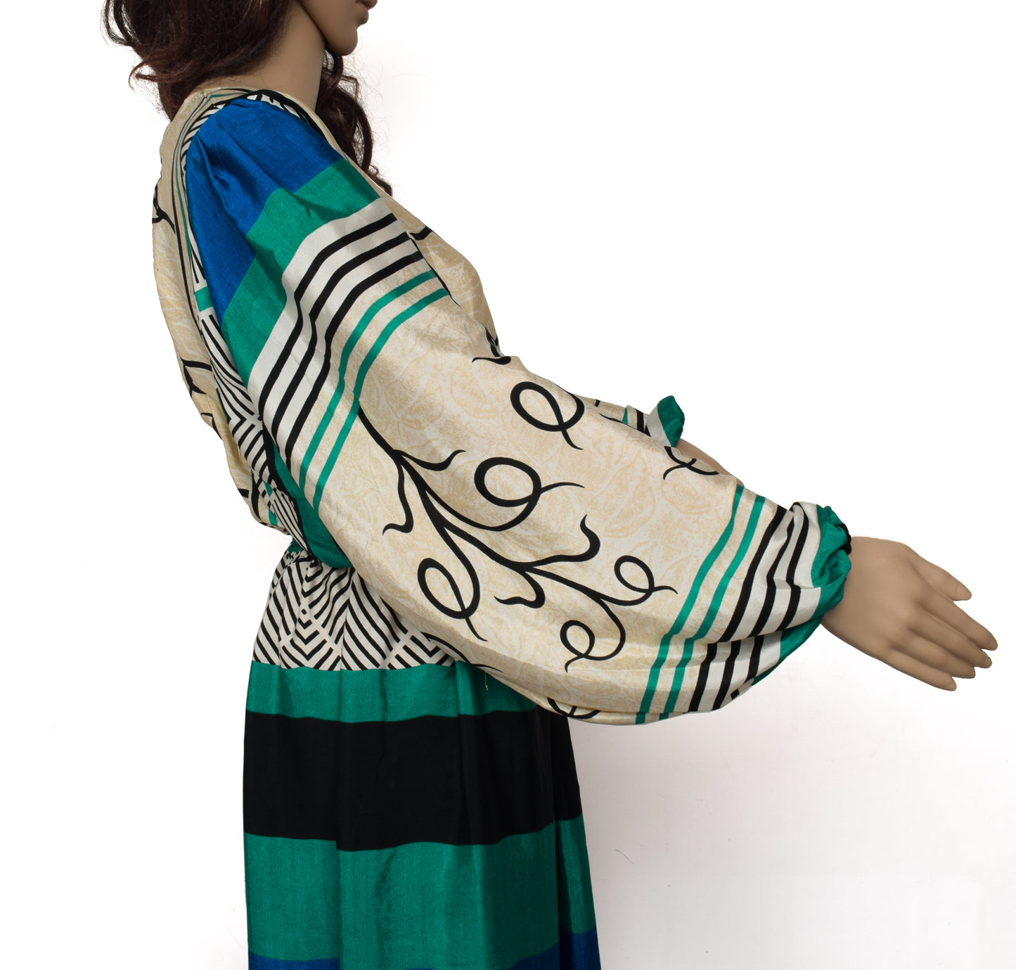 Sushila Vintage Women Dress Blend Silk Sari upcycled Aladdin Pants & Top Set