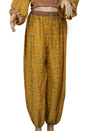 Sushila Vintage Blend Silk Sari upcycled Aladdin Pants Afghani Top Mustard