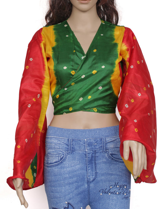 Sushila Vintage New Bohemian Bell Sleeve Recycled Silk Saree Top 70,s Retro