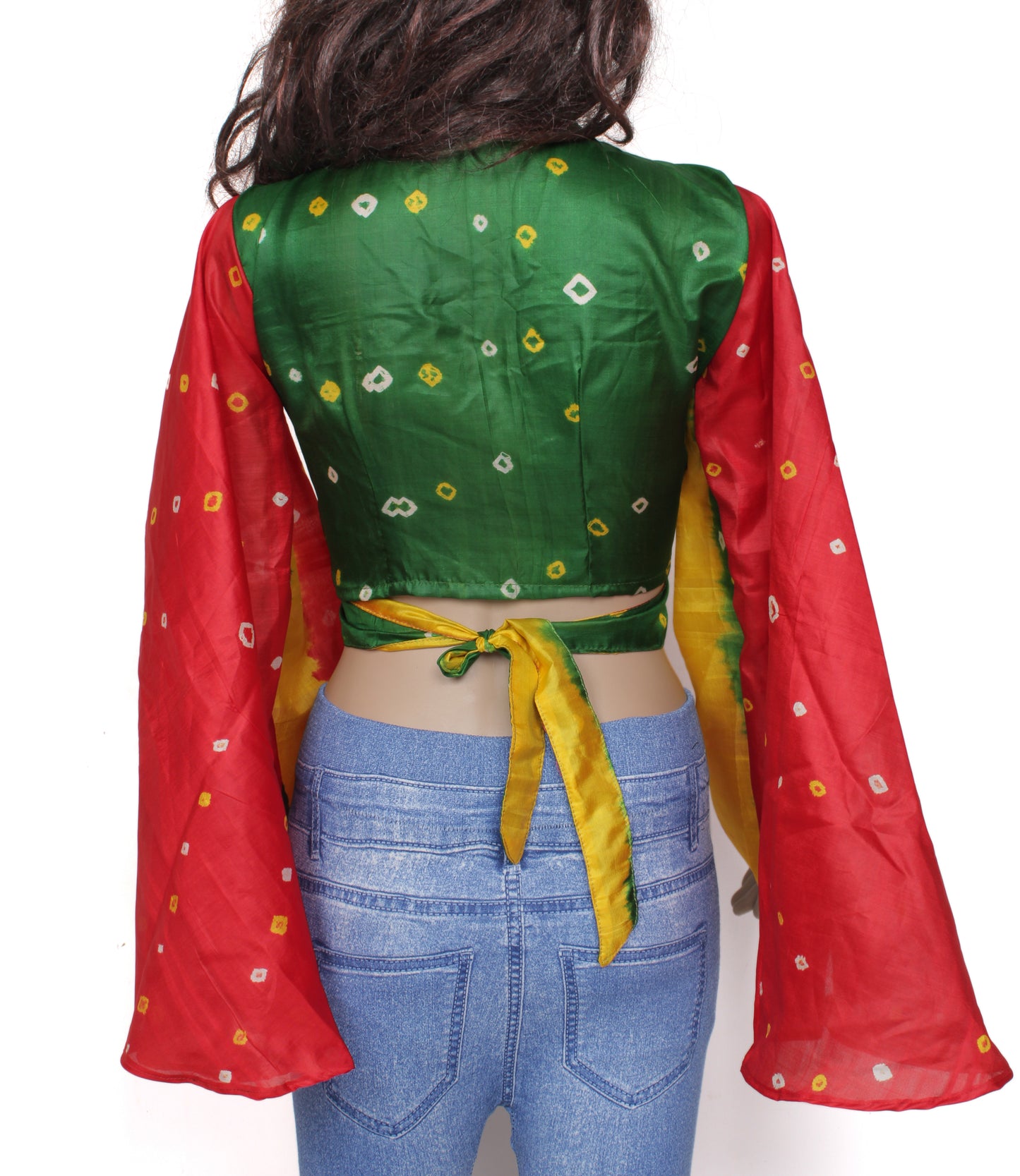 Sushila Vintage New Bohemian Bell Sleeve Recycled Silk Saree Top 70,s Retro