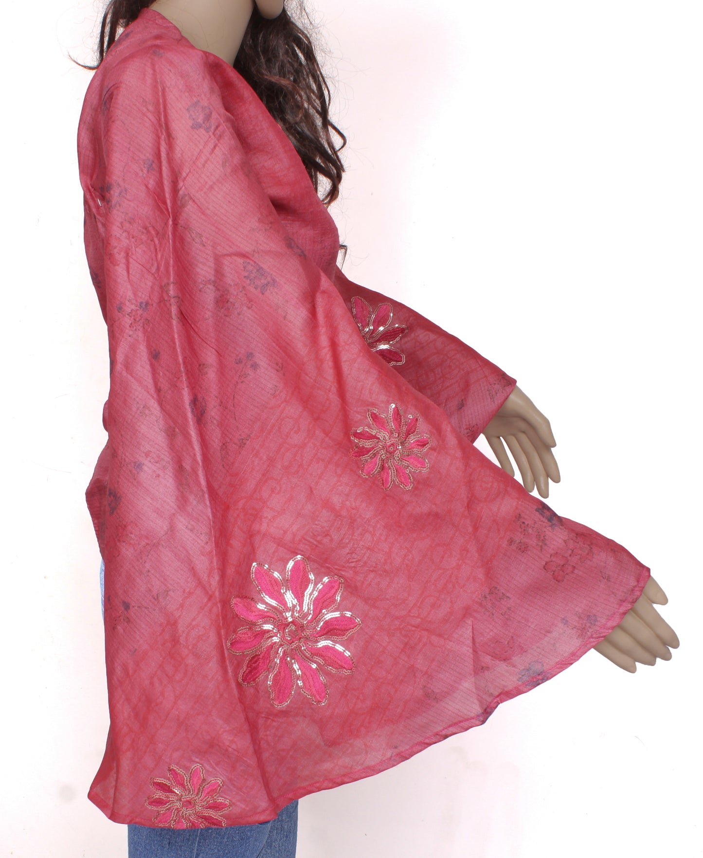 Sushila Vintage NEW Bohemian Bell Sleeve Recycled Silk Saree Top 70,s Retro Pink