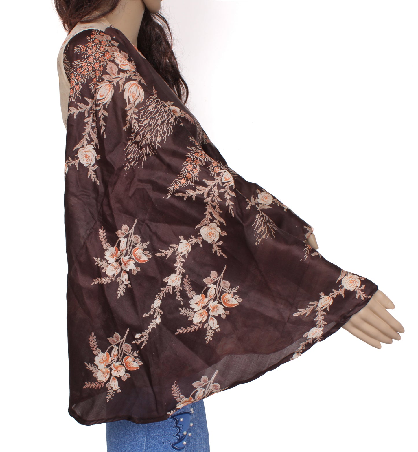 Sushila Vintage Bohemian Bell Sleeve Recycled Silk Saree Top 70,s Retro Brown