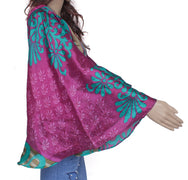 Sushila Vintage Bohemian Bell Sleeve Recycled Silk Saree Top 70,s Retro Purple