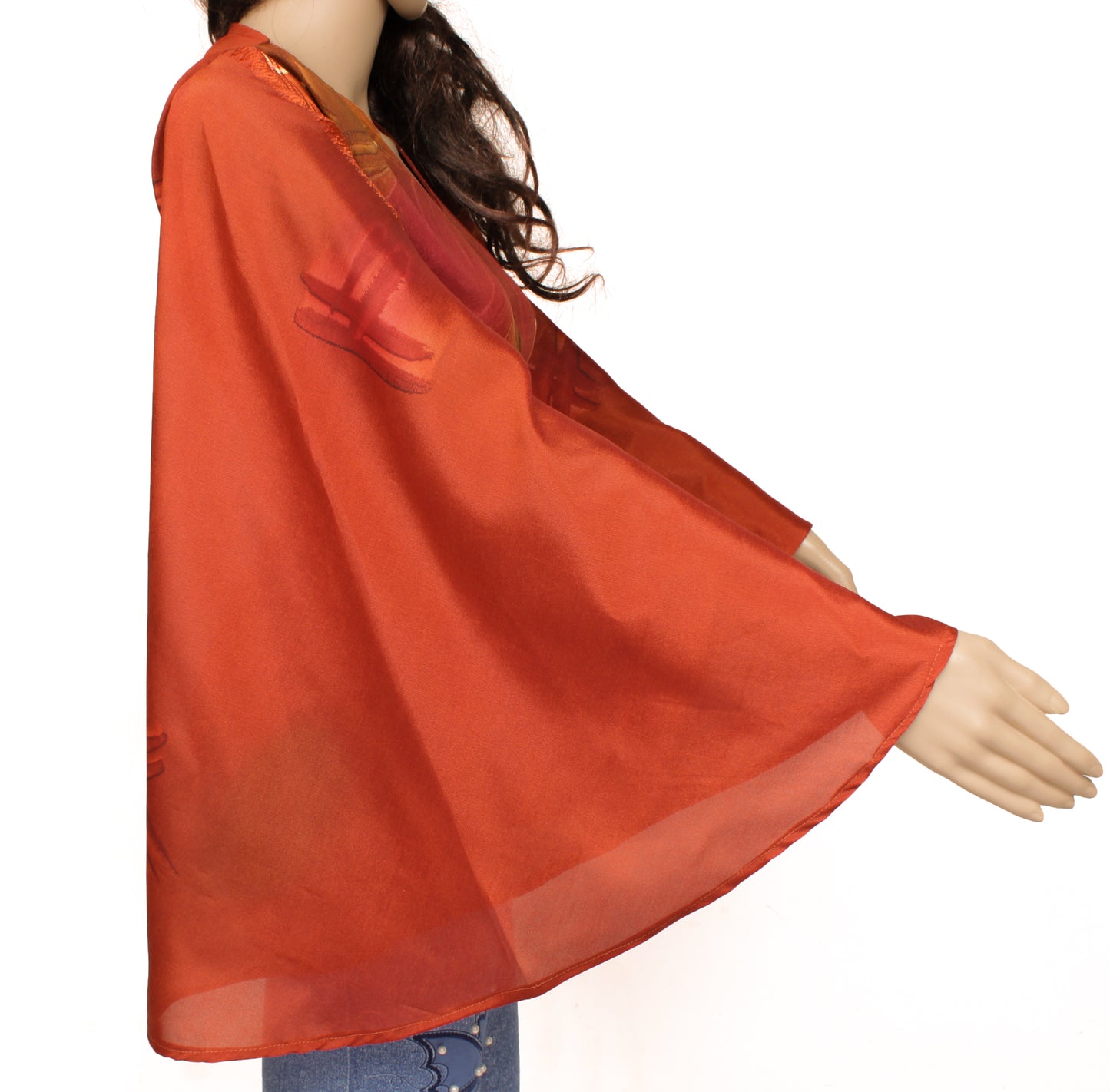 Sushila Vintage NEW Bohemian Bell Sleeve Recycled Silk Saree Top 70,s Retro Rust