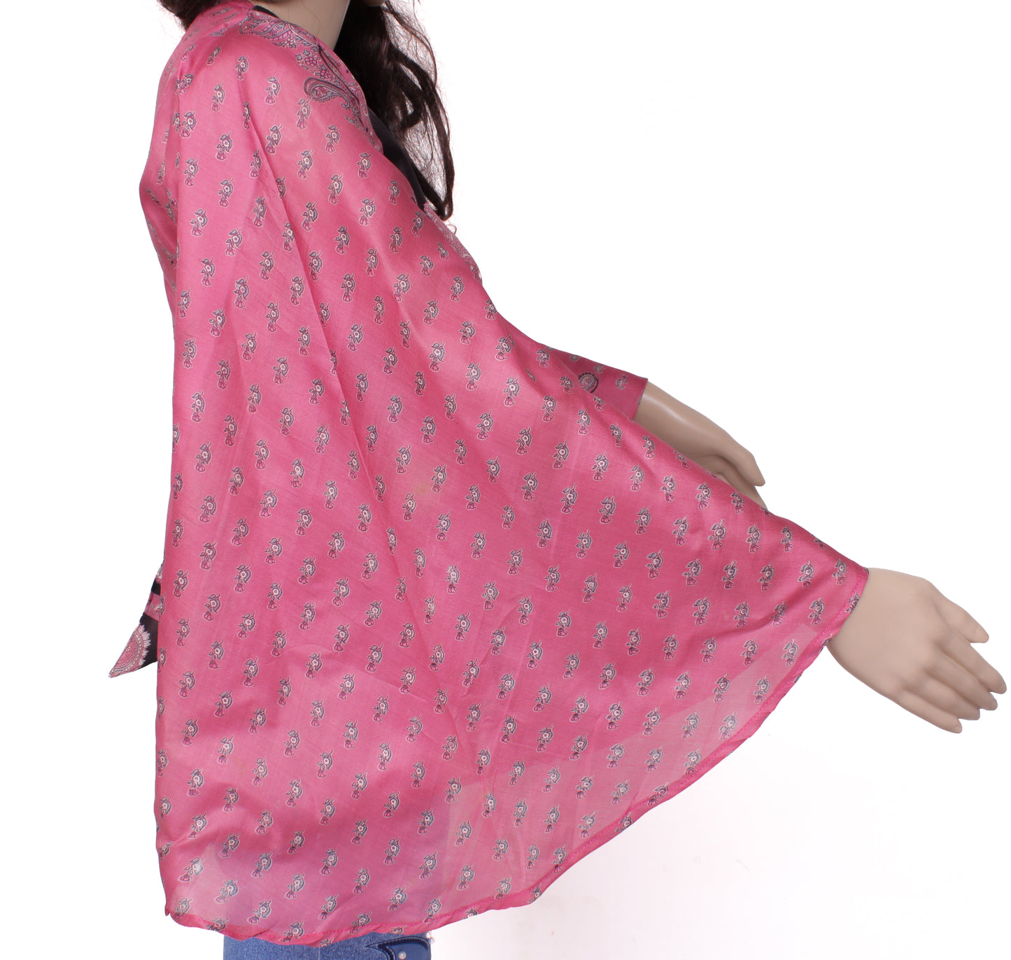 Sushila Vintage NEW Bohemian Bell Sleeve Recycled Silk Saree Top 70,s Retro Pink