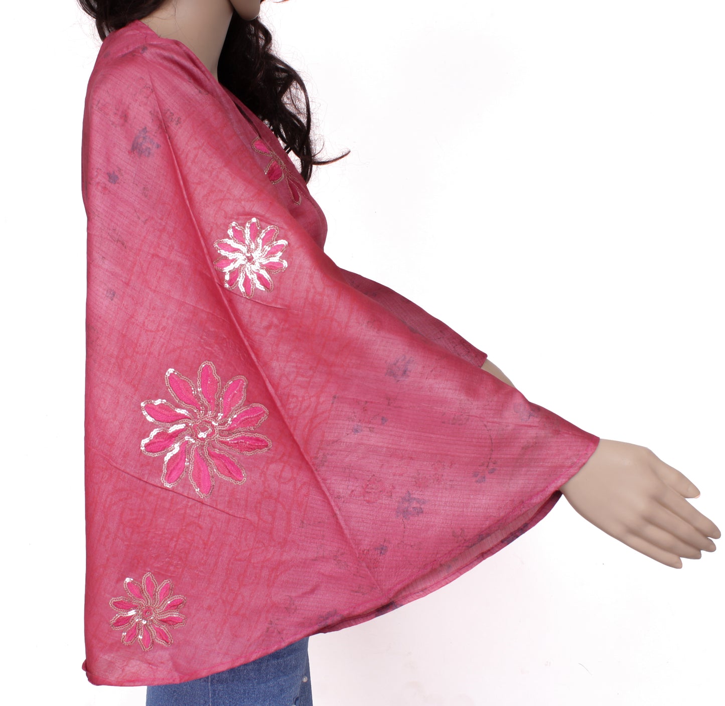Sushila Vintage NEW Bohemian Bell Sleeve Recycled Silk Saree Top 70,s Retro Pink