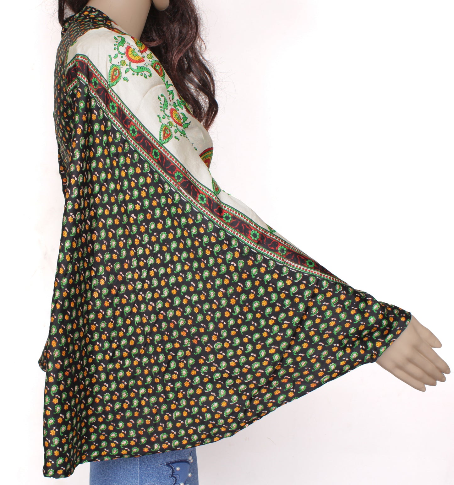 Sushila Vintage Bohemian Bell Sleeve Recycled Silk Saree Top 70,s Retro Cream