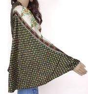 Sushila Vintage Bohemian Bell Sleeve Recycled Silk Saree Top 70,s Retro Cream