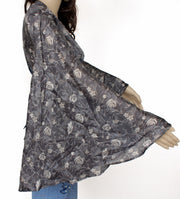 Sushila Vintage NEW Bohemian Bell Sleeve Recycled Silk Saree Top 70,s Retro Gray