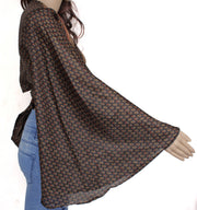 Sushila Vintage Bohemian Bell Sleeve Recycled Silk Saree Top 70,s Retro Black
