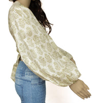 Sushila Vintage Bohemian Balloon Sleeve Recycled Silk Saree Top 70,s Retro Cream