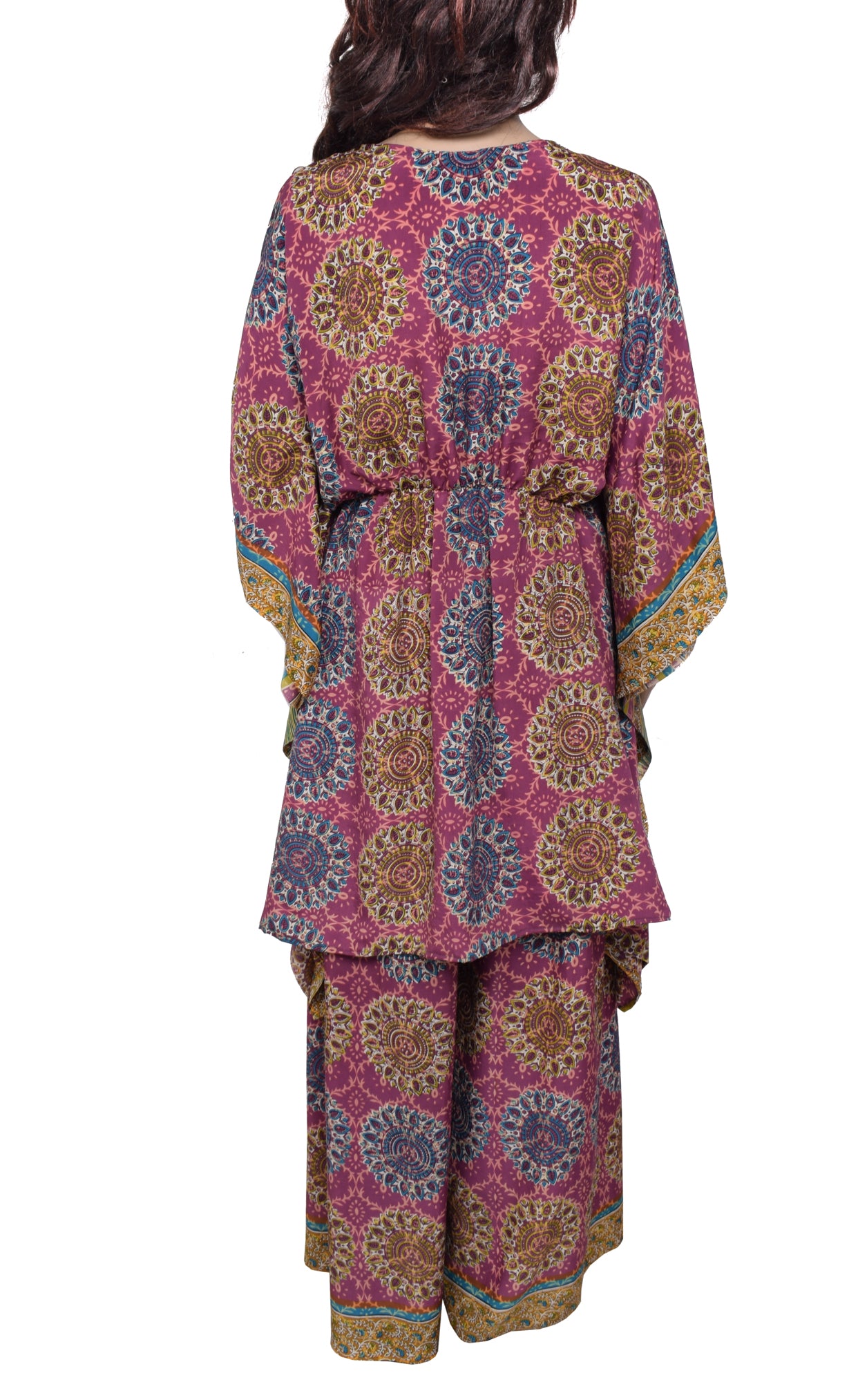 Sushila Vintage Women Dress Blend Silk Sari upcycled Palazzo Pants Kafhtan Top
