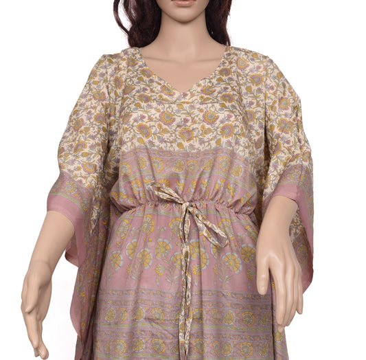 Sushila Vintage Women Dress Silk Sari upcycled Plazo Pants Kafhtan Top Cream