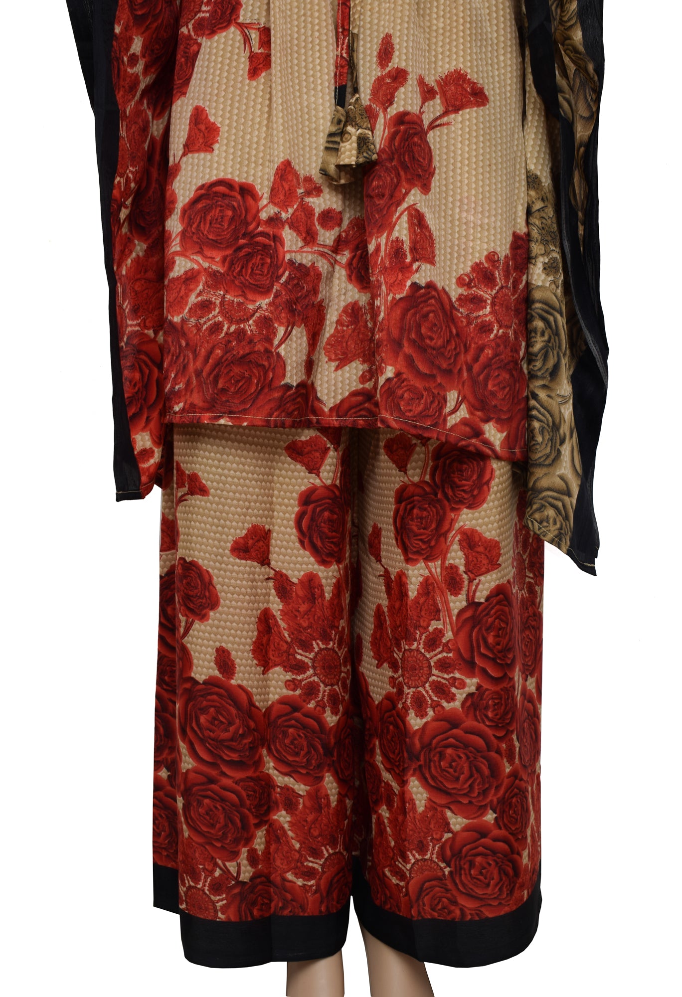 Sushila Vintage Blend Silk Sari upcycled Palazo Palazzo Pants Kafthan Top Brown