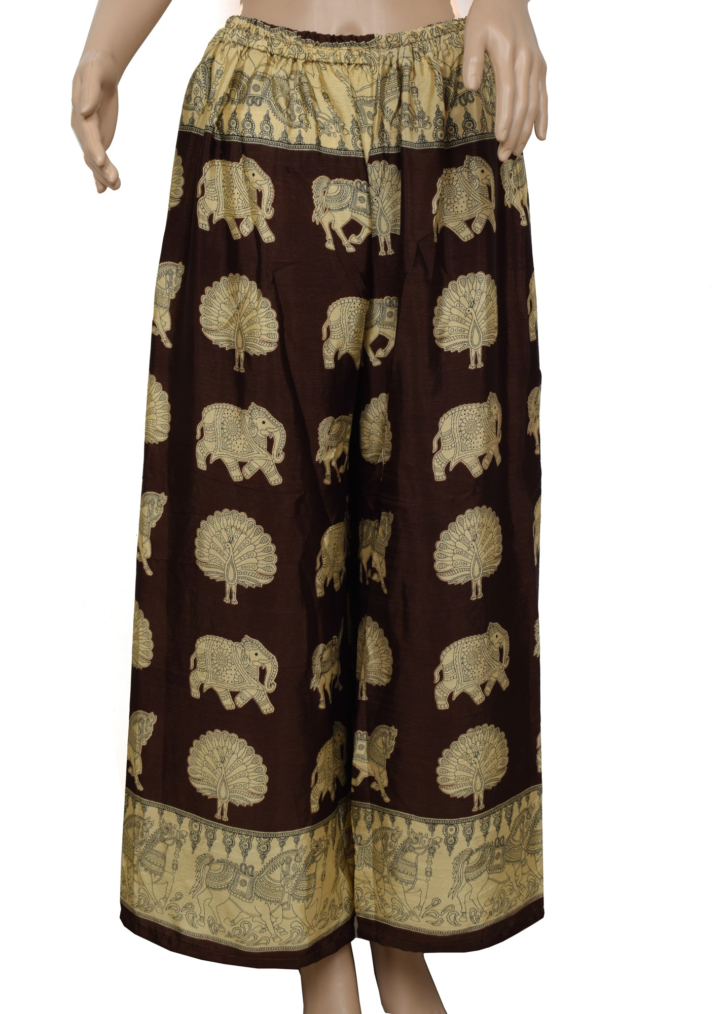 Sushila Vintage Women Dress Silk Sari upcycled Palazzo Pants Kafhtan Top Brown