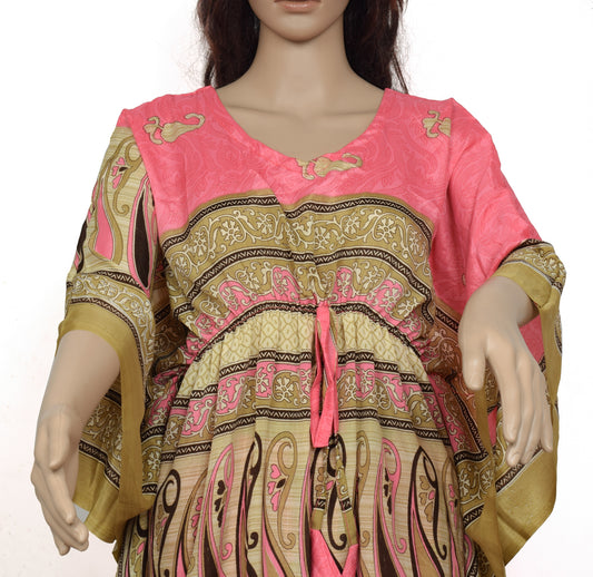 Sushila Vintage Blend Silk Sari upcycled Palazzo Pants & Kafhtan Top Set Pink