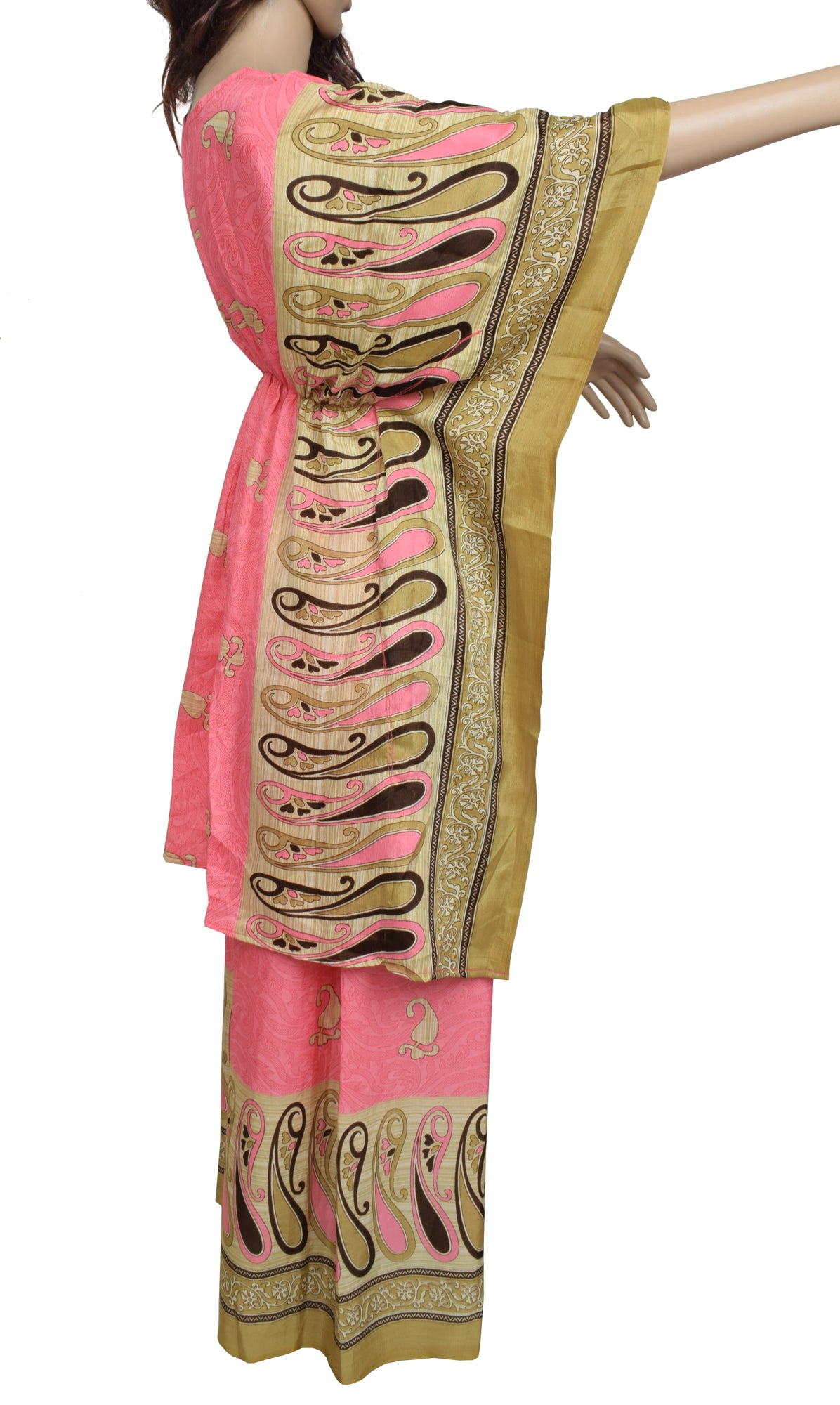 Sushila Vintage Blend Silk Sari upcycled Palazzo Pants & Kafhtan Top Set Pink