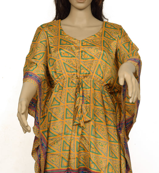 Sushila Vintage Blend Silk Sari upcycled Palazzo Pants & Kafhtan Top Set Mustard