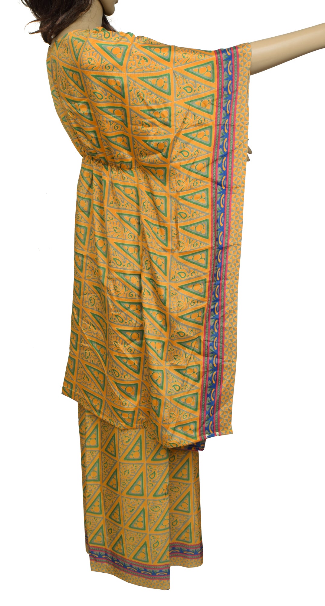 Sushila Vintage Blend Silk Sari upcycled Palazzo Pants & Kafhtan Top Set Mustard