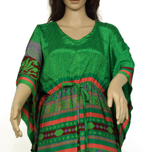 Sushila Vintage Blend Silk Sari upcycled Palazzo Pants & Kafhtan Top Set Green