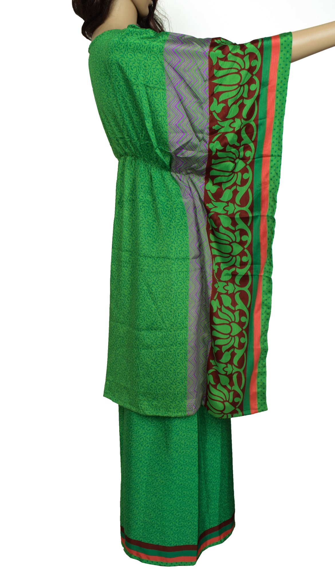 Sushila Vintage Blend Silk Sari upcycled Palazzo Pants & Kafhtan Top Set Green
