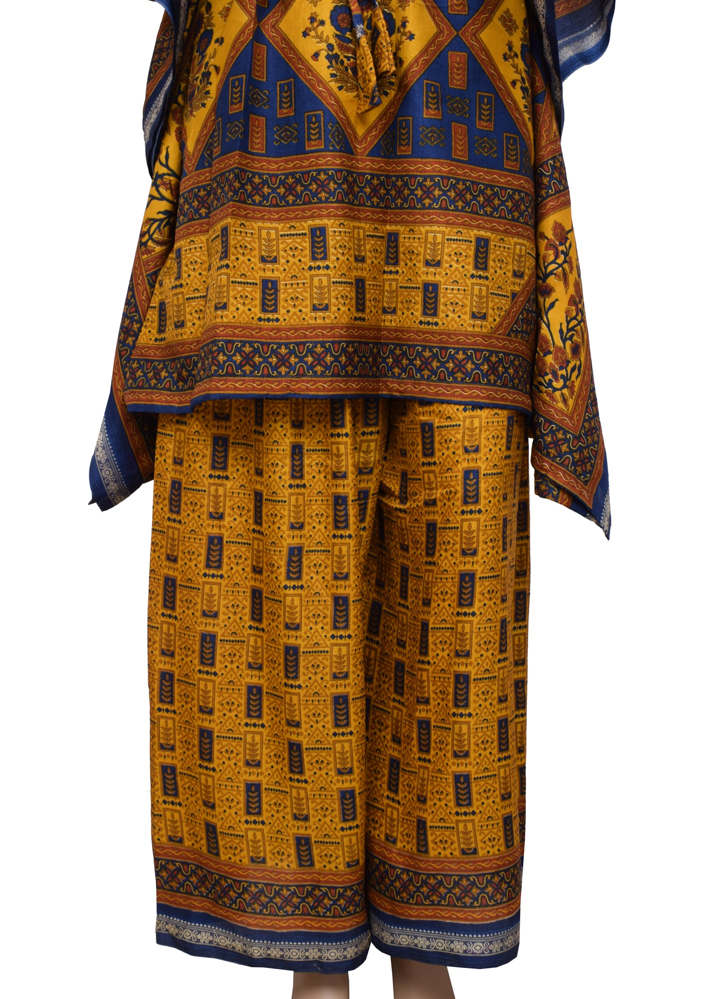 Sushila Vintage Blend Silk Sari upcycled Palazzo Pants & Kafhtan Top Set Mustard