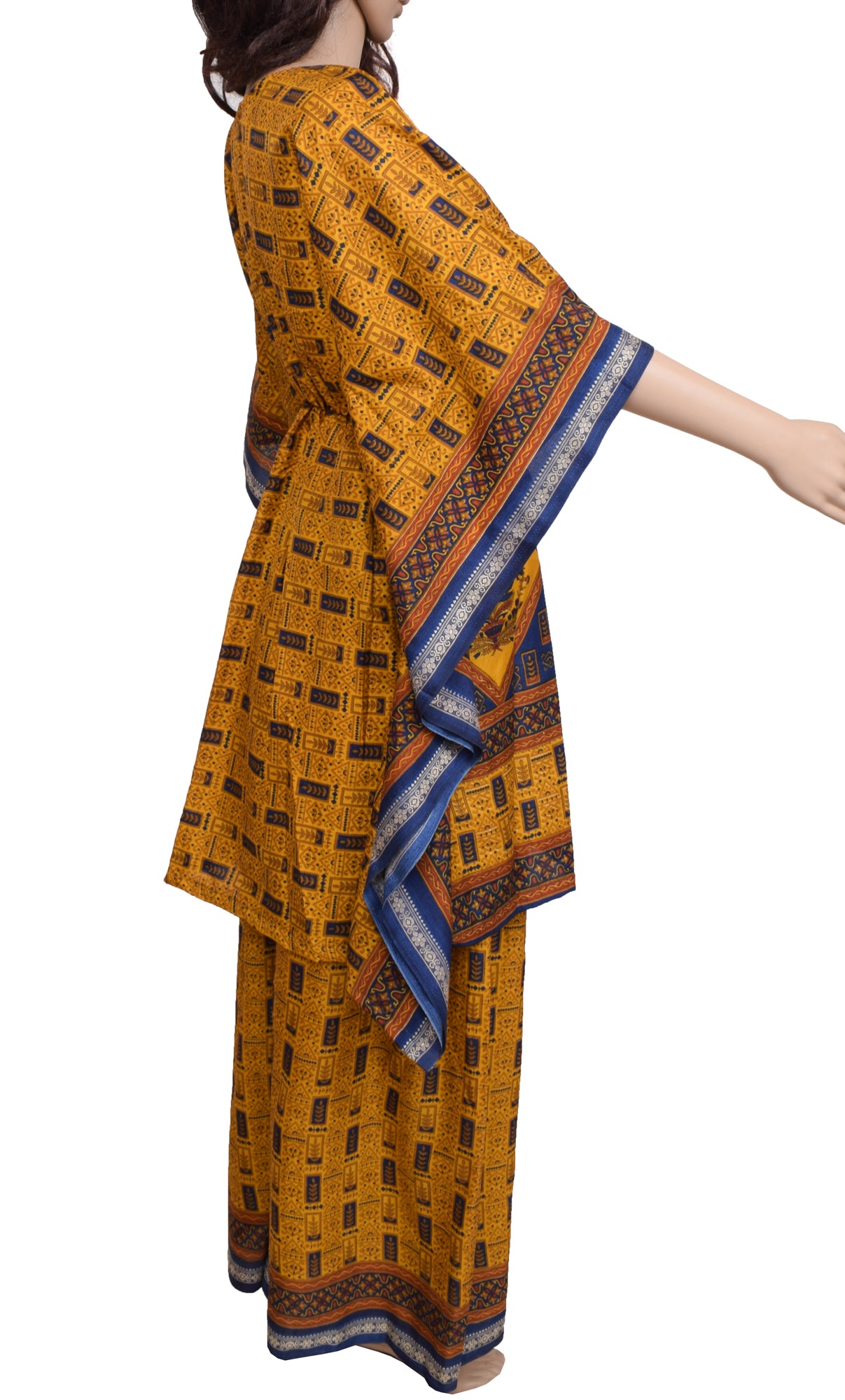 Sushila Vintage Blend Silk Sari upcycled Palazzo Pants & Kafhtan Top Set Mustard