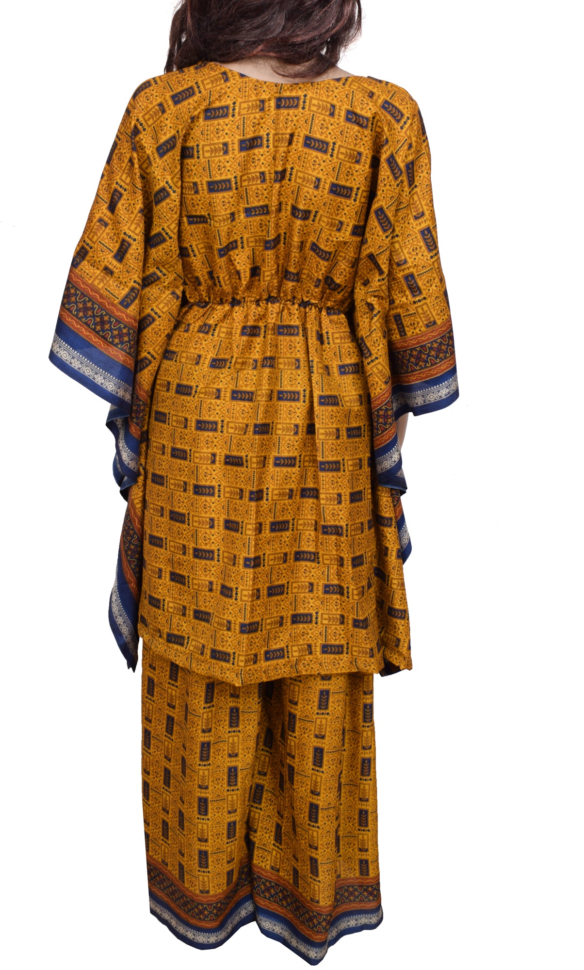 Sushila Vintage Blend Silk Sari upcycled Palazzo Pants & Kafhtan Top Set Mustard