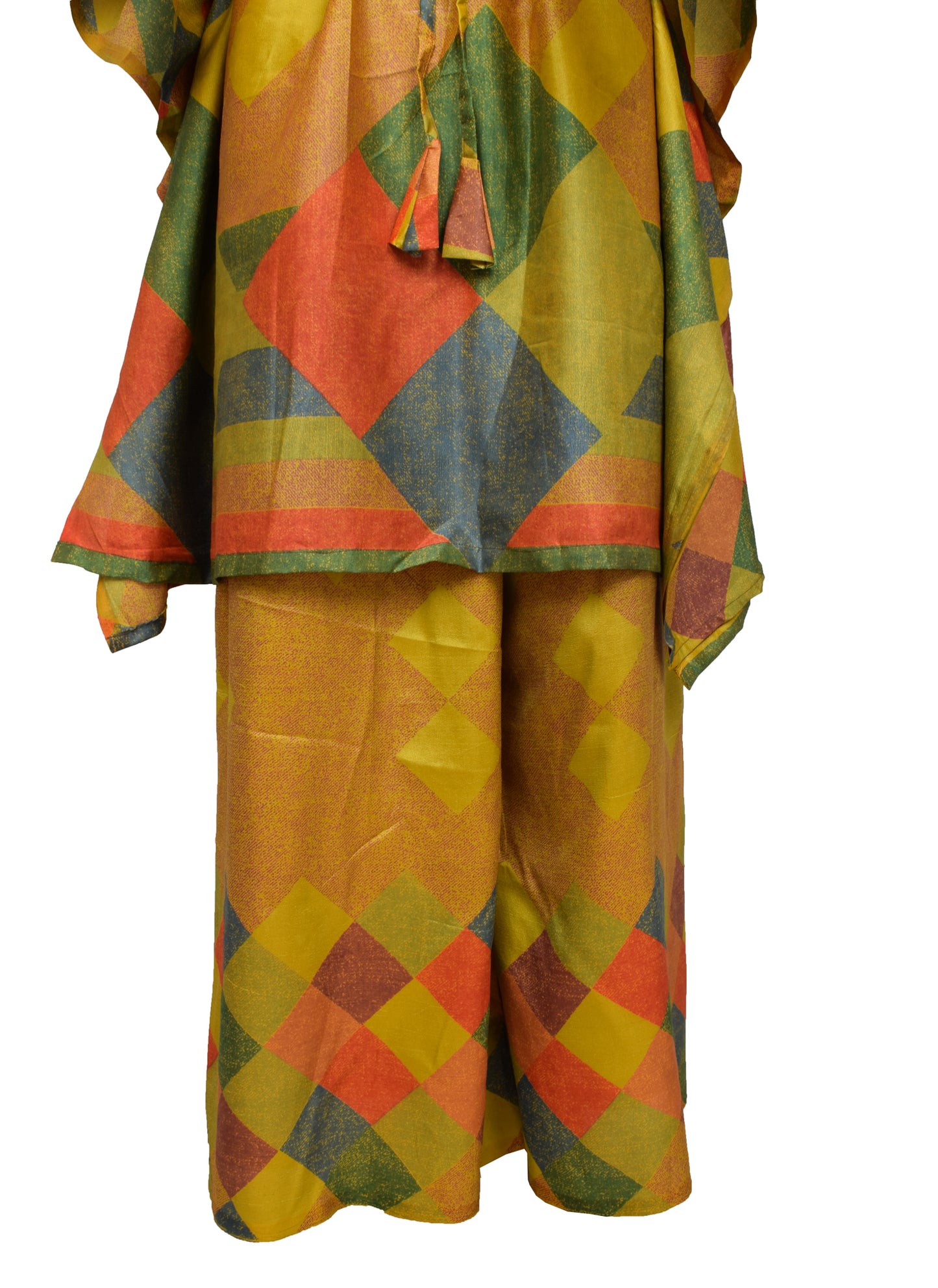 Sushila Vintage Blend Silk Sari upcycled Palazzo Pants & Kafhtan Top Set