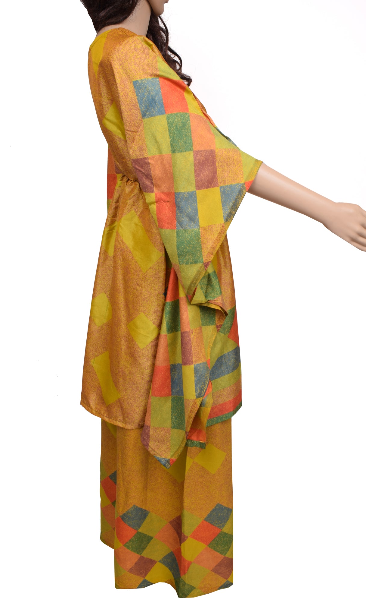 Sushila Vintage Blend Silk Sari upcycled Palazzo Pants & Kafhtan Top Set