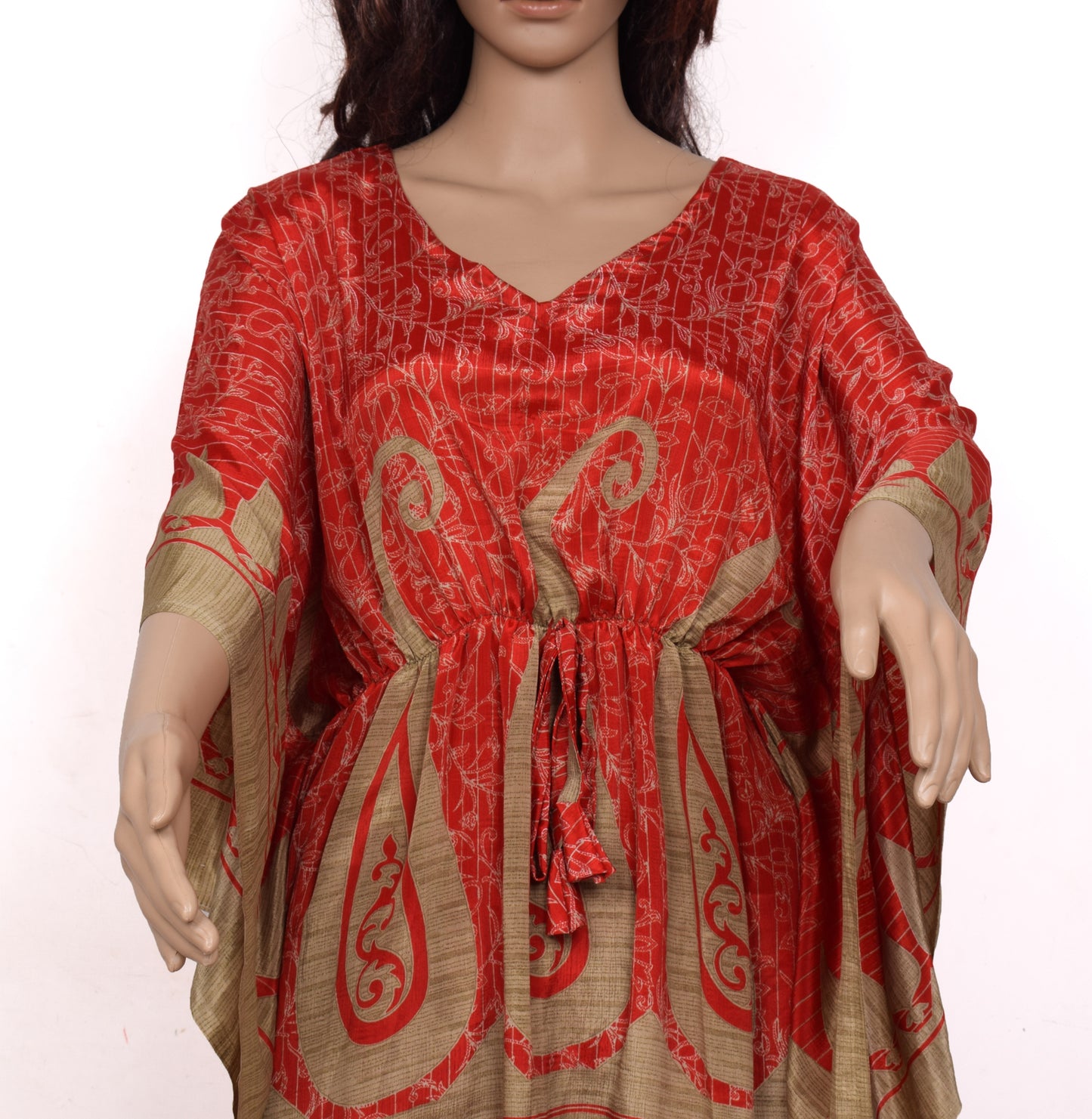 Sushila Vintage Women Dress Silk Sari upcycled Palazzo Pants Kafhtan Top Red