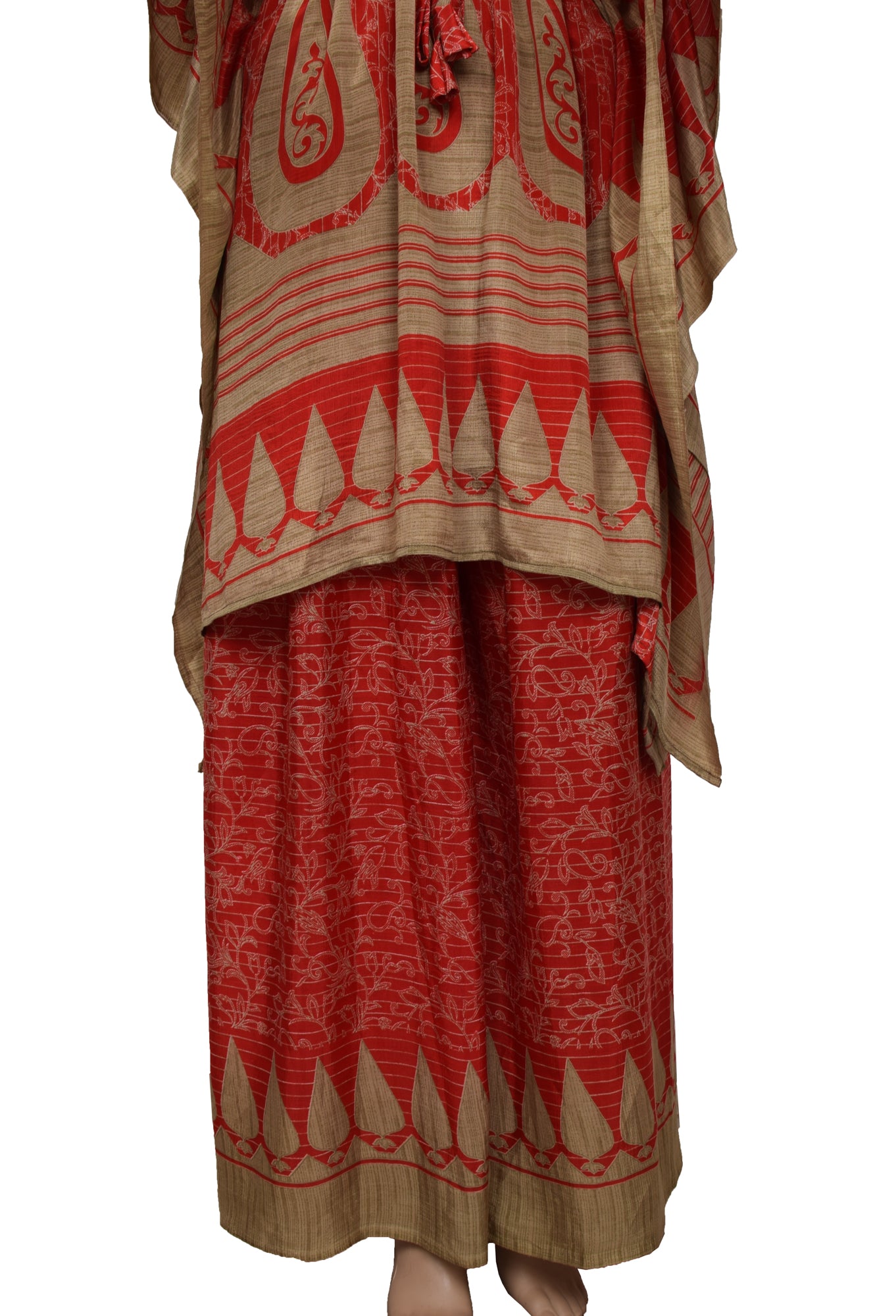 Sushila Vintage Women Dress Silk Sari upcycled Palazzo Pants Kafhtan Top Red