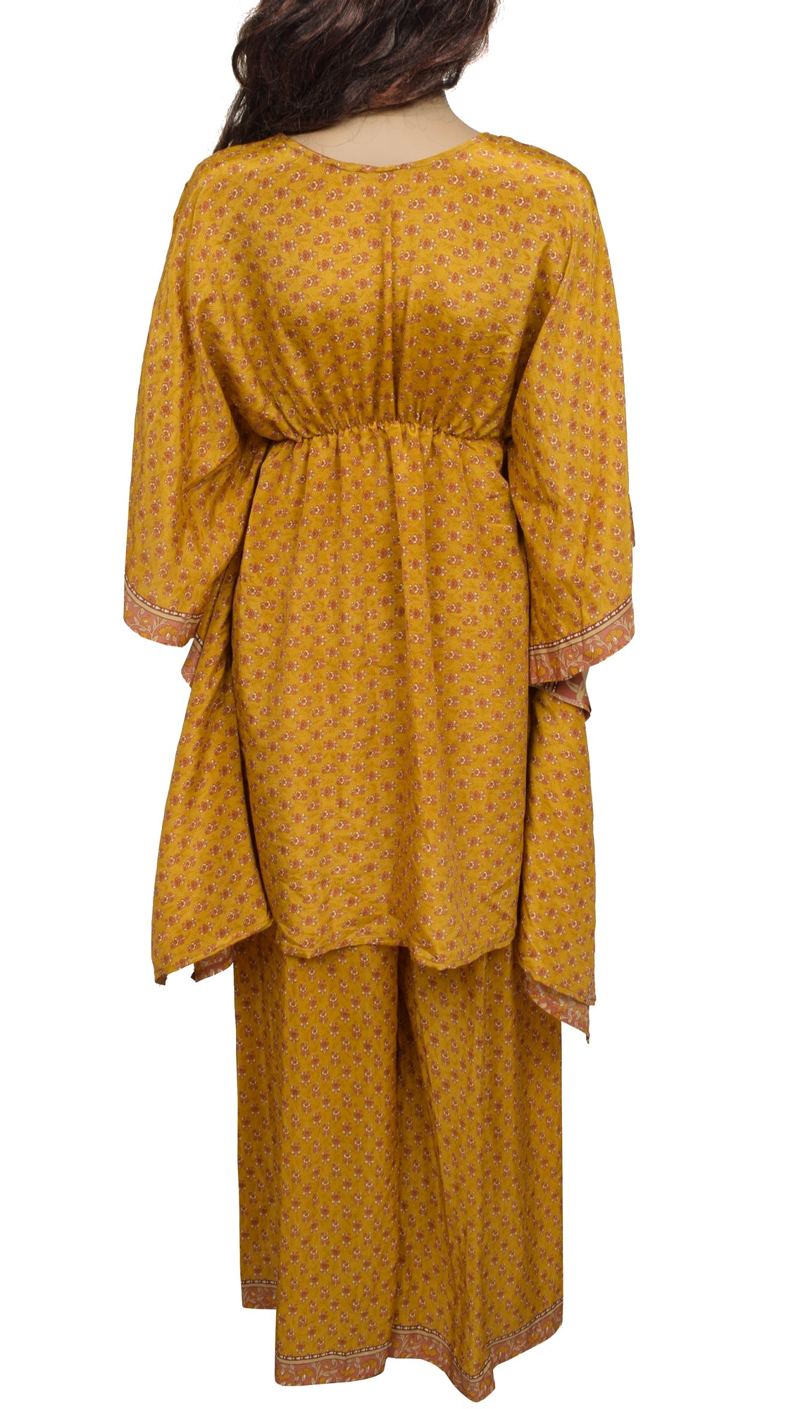 Sushila Vintage Blend Silk Sari upcycled Palazzo Pants & Kafthan Top Mustard