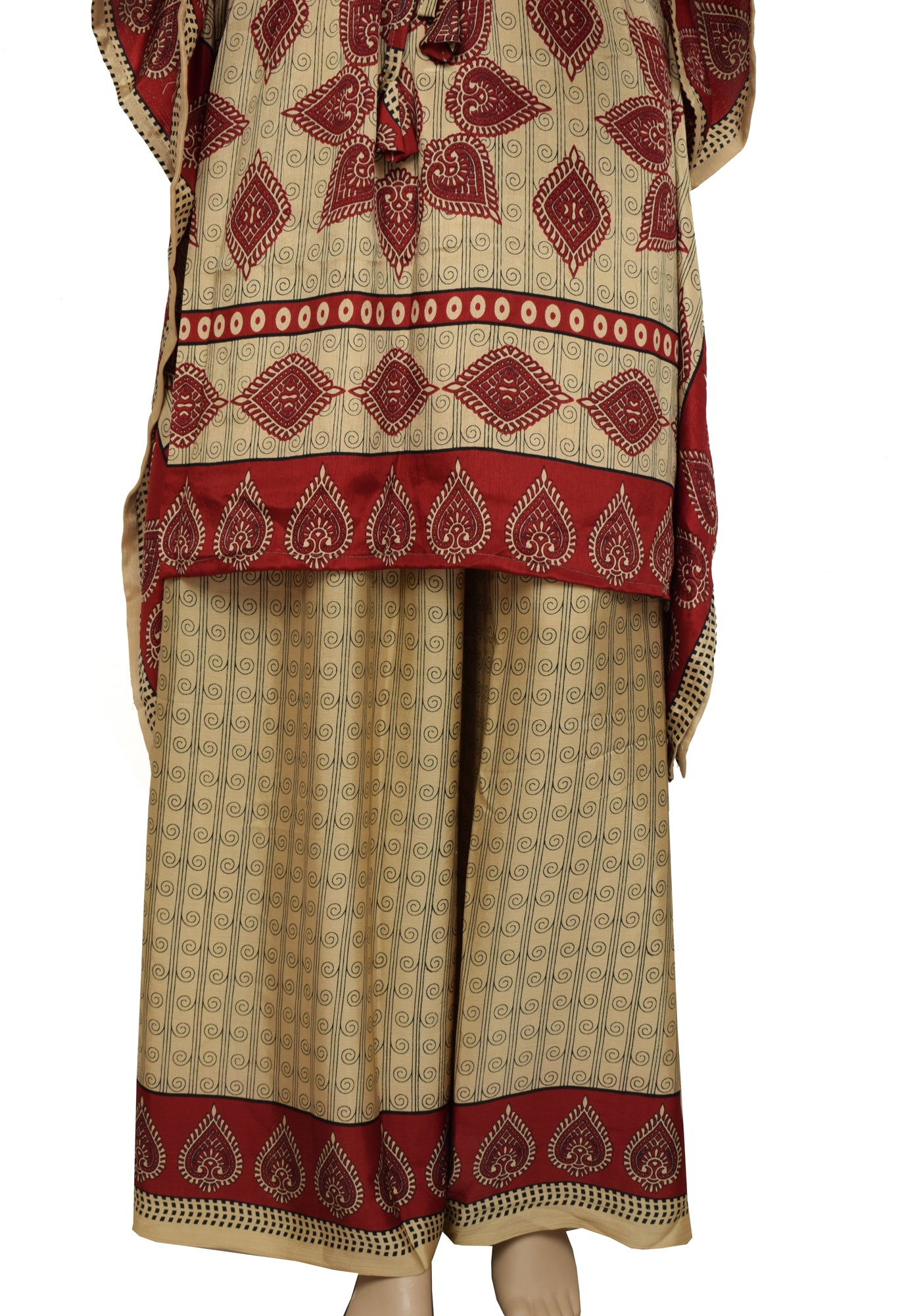 Sushila Vintage Blend Silk Sari upcycled Plazo Palazzo Pants Kafthan Top Brown