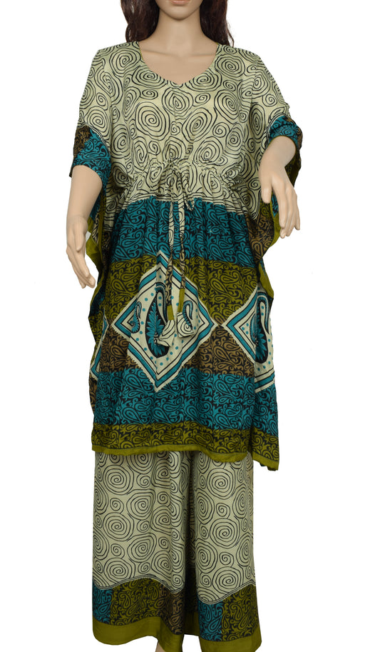 Sushila Vintage Blend Silk Sari upcycled Palazzo Pants & Kafthan Top Light Green