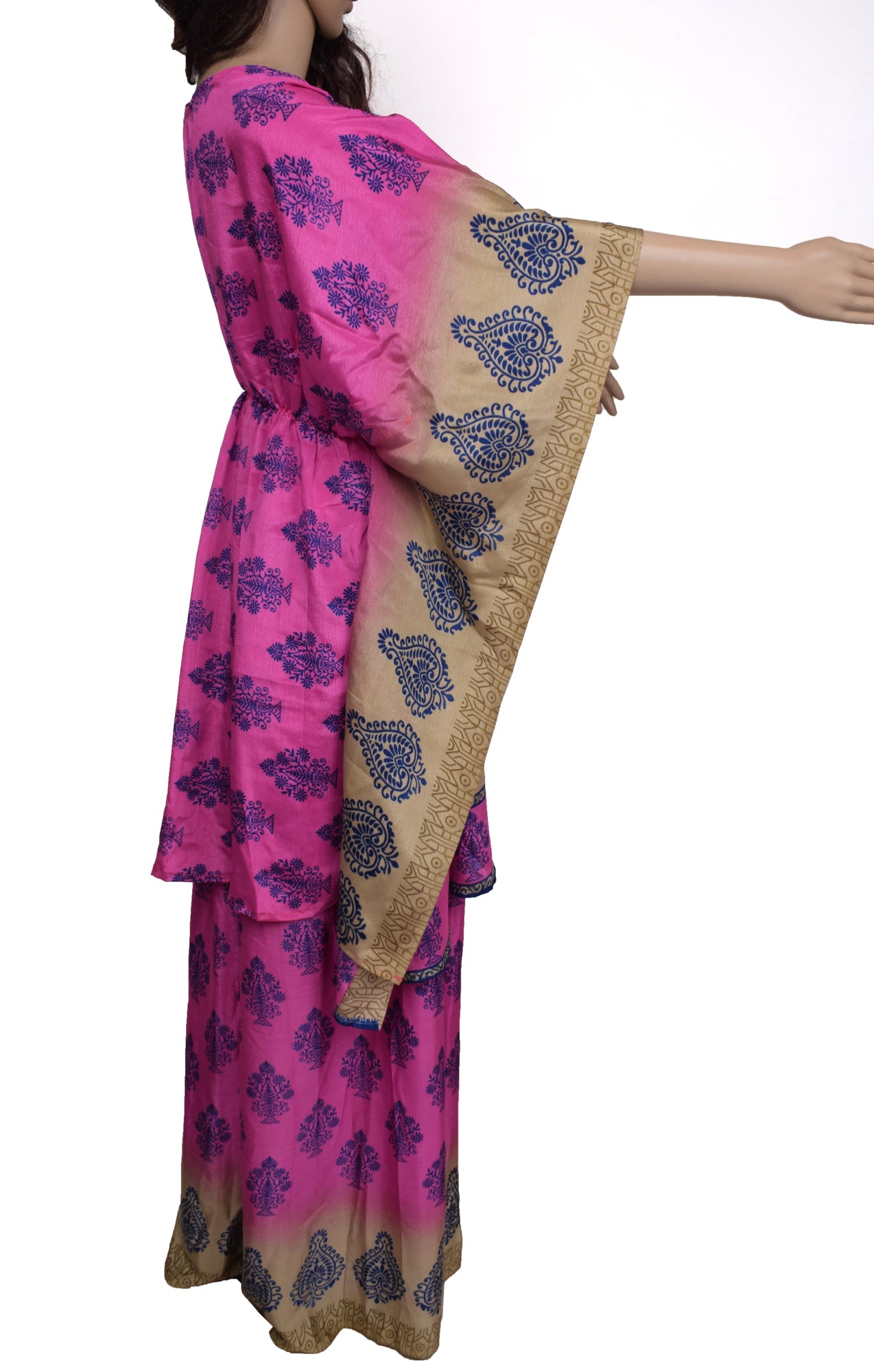 Sushila Vintage Blend Silk Sari upcycled Palazzo Pants & Kafhtan Top Set Pink
