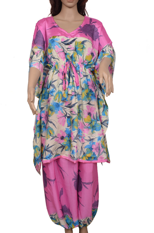 Sushila Vintage Women Dress Blend Silk Sari upcycled Palazzo Pants Kafthan Top