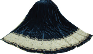 Sushila Vintage Blue Long Skirt Net & Velvet Handmade Unstitched Lehenga Fabric