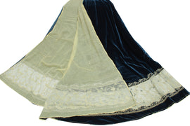 Sushila Vintage Blue Long Skirt Net & Velvet Handmade Unstitched Lehenga Fabric