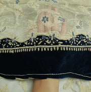 Sushila Vintage Blue Long Skirt Net & Velvet Handmade Unstitched Lehenga Fabric