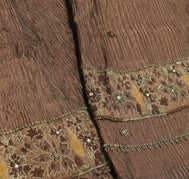 Sushila Vintage Brown Long Skirt Pure Tissue Silk Hand Beaded Unstitched Lehenga