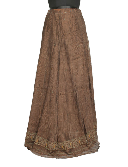 Sushila Vintage Brown Long Skirt Pure Tissue Silk Hand Beaded Unstitched Lehenga