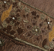Sushila Vintage Brown Long Skirt Pure Tissue Silk Hand Beaded Unstitched Lehenga