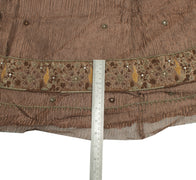 Sushila Vintage Brown Long Skirt Pure Tissue Silk Hand Beaded Unstitched Lehenga