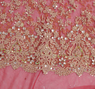 Sushila Vintage Red Long Skirt Net Mesh Hand Beaded Zardozi  Unstitched Lehenga