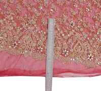Sushila Vintage Red Long Skirt Net Mesh Hand Beaded Zardozi  Unstitched Lehenga