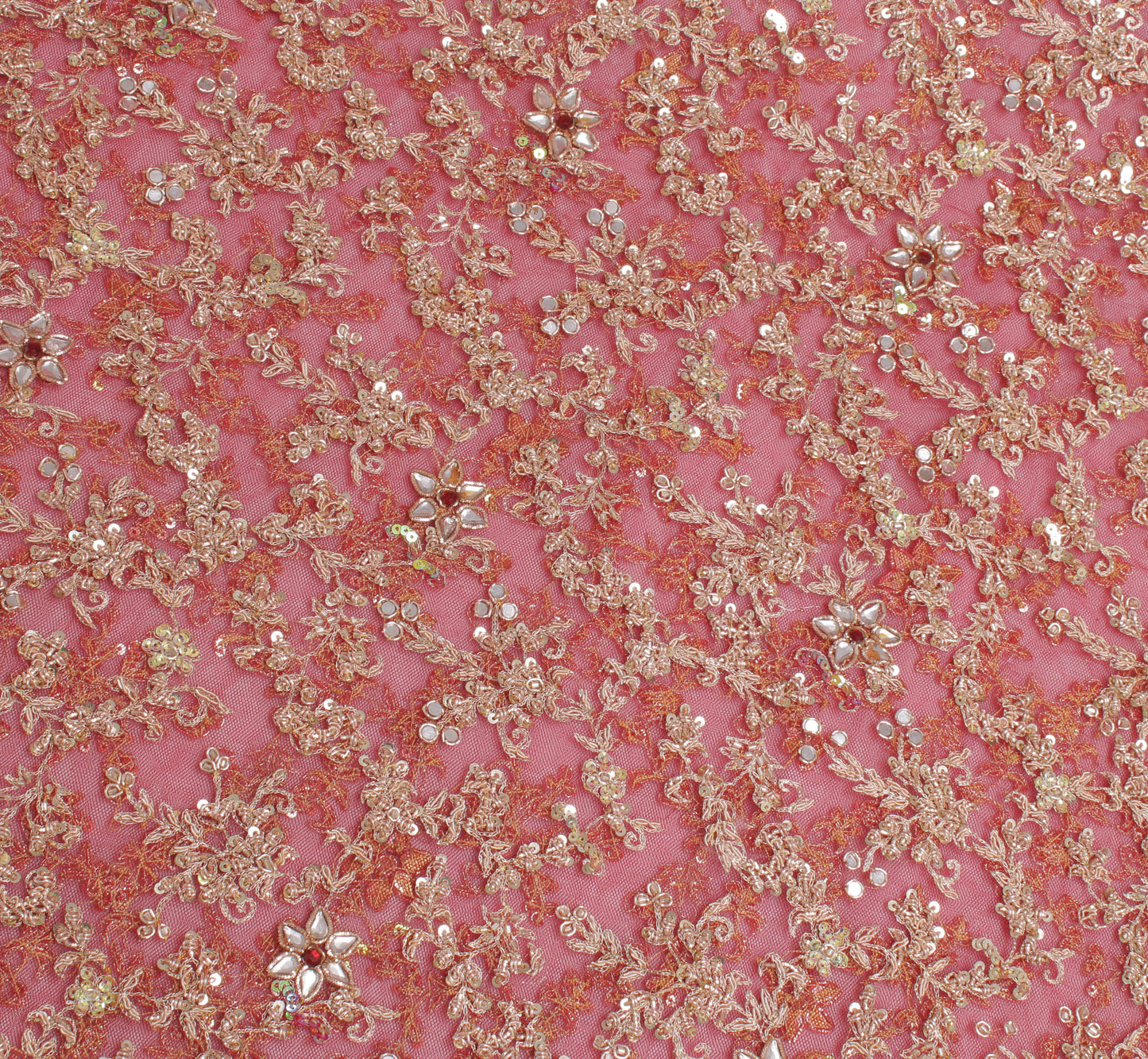 Sushila Vintage Red Long Skirt Net Mesh Hand Beaded Zardozi  Unstitched Lehenga