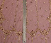 Sushila Vintage Red Long Skirt Net Mesh Hand Beaded Unstitched Craft Lehenga