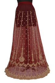 Sushila Vintage Red Long Skirt Net Mesh Hand Beaded Unstitched Craft Lehenga