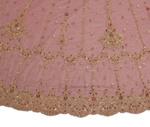 Sushila Vintage Red Long Skirt Net Mesh Hand Beaded Unstitched Craft Lehenga